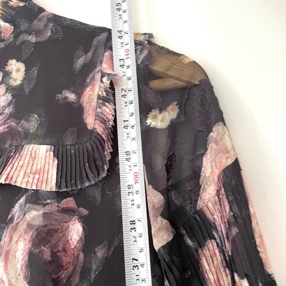 nora noh Floral Black Dress midi pleated long sleeve - Picture 8 of 11